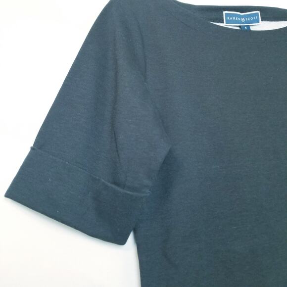 NWTs- Karen Scott Casual Black Pullover T Boat Neck Cuffed Sleeve Top Size Small - Picture 4 of 9